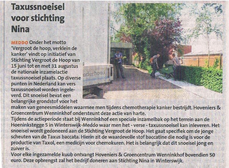 Afbeelding: 2015-07-21 Achterhoek Nieuws GG Taxus voor stichting Nina