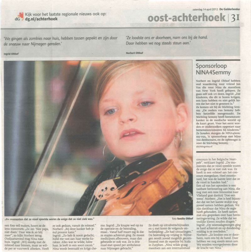 2012-04-12 De Gelderlander Voortgedreven door de kracht van Nina 2